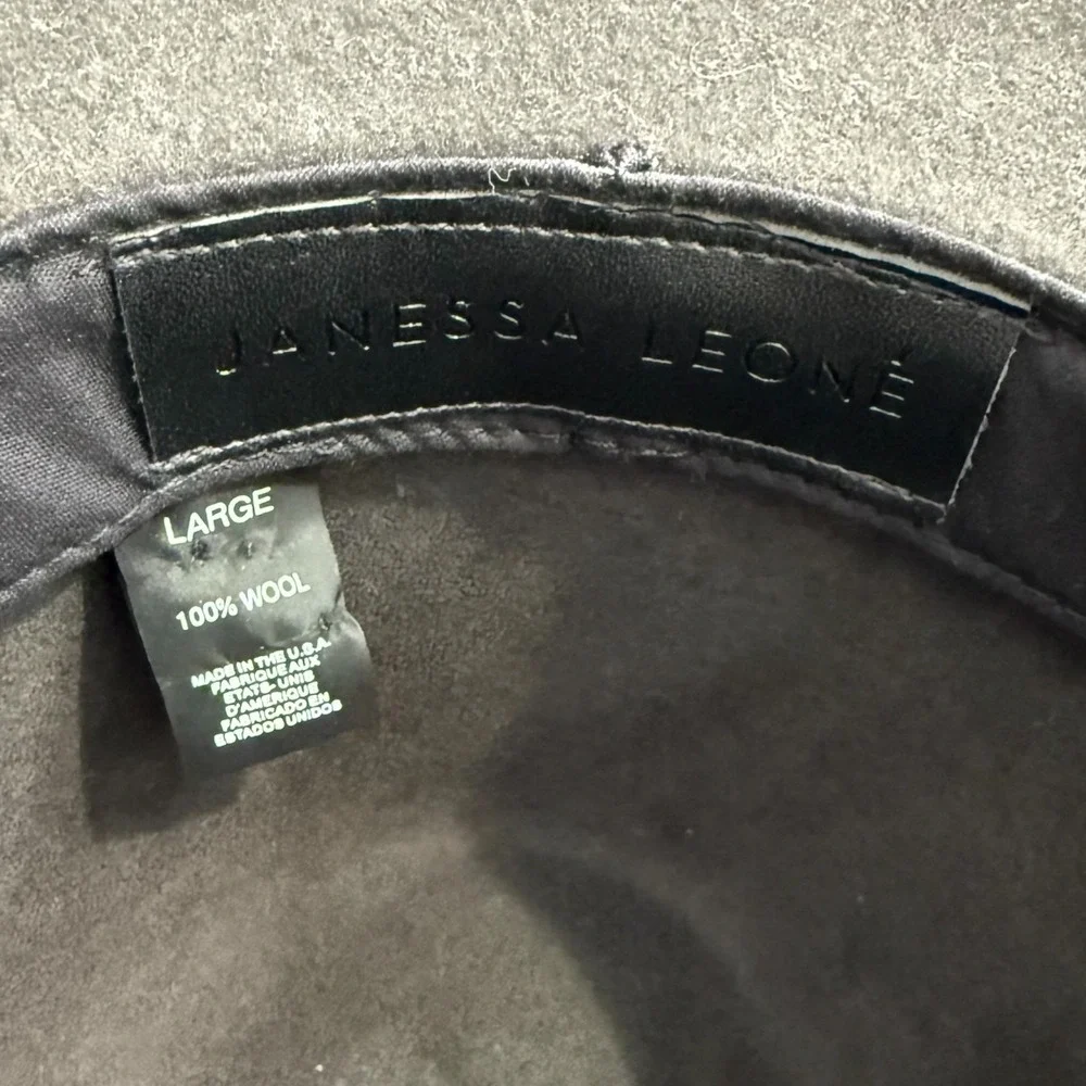 Janessa Leone Cole Hat Brown Wool Wide Brim Fedora Gray Leather Band Large USA